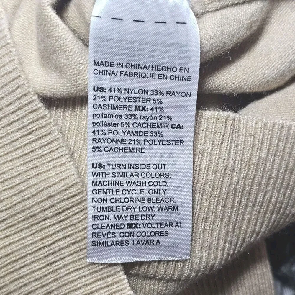 Chicos Center Seam Cashmere Blend Ribbed Sleeve Khaki Biege Sweater Womens Sz 1‎